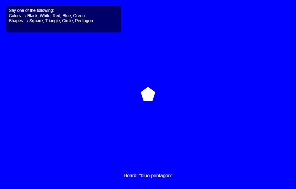 Voice-controlled visualizer with a white pentagon on a blue background